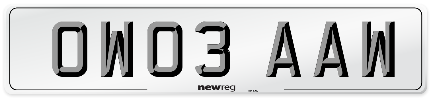 OW03 AAW Number Plate from New Reg